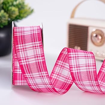 Amazon.com: CSZD RIBBON Pink Plaid Wired Ribbon,Pink and